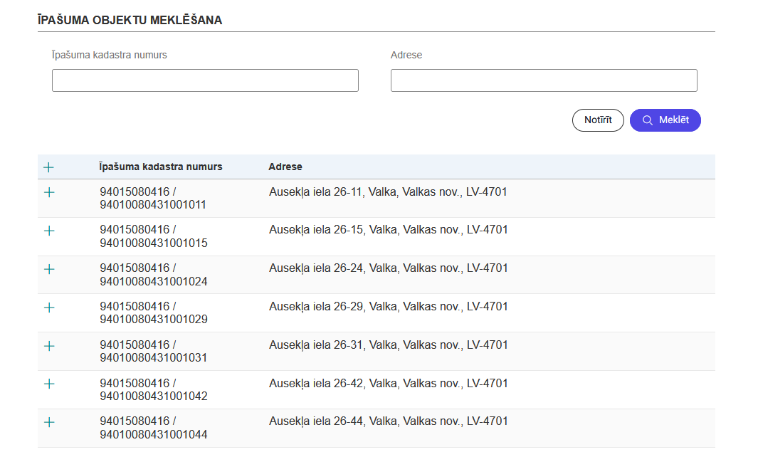 Attēls. Īpašuma objektu meklēšana.