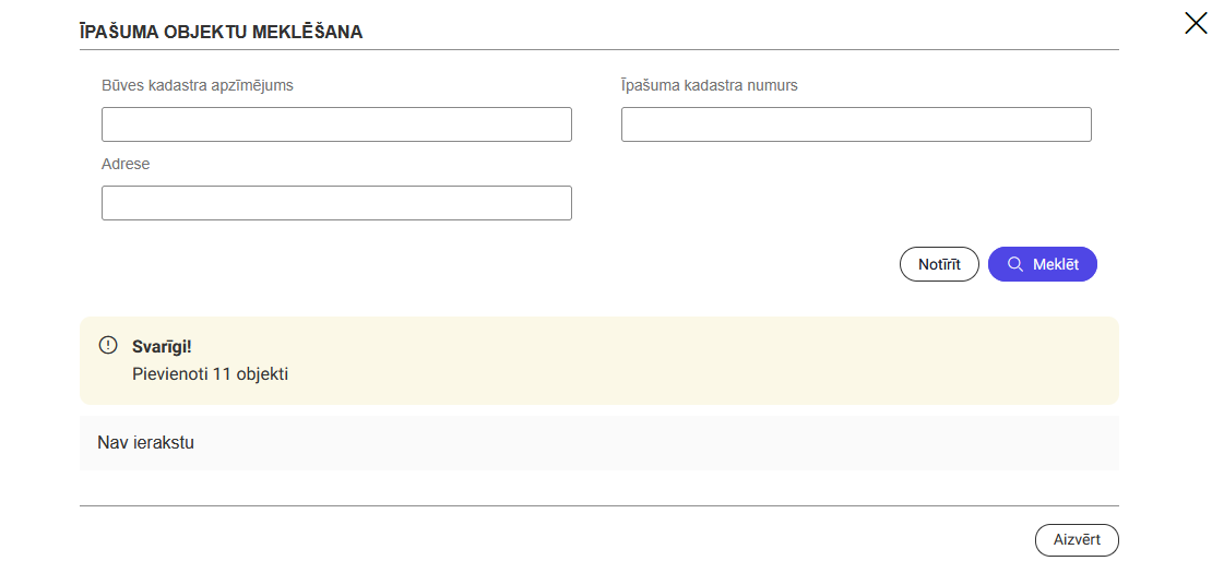 Attēls. Informācija par pieviento objektu skaitu.