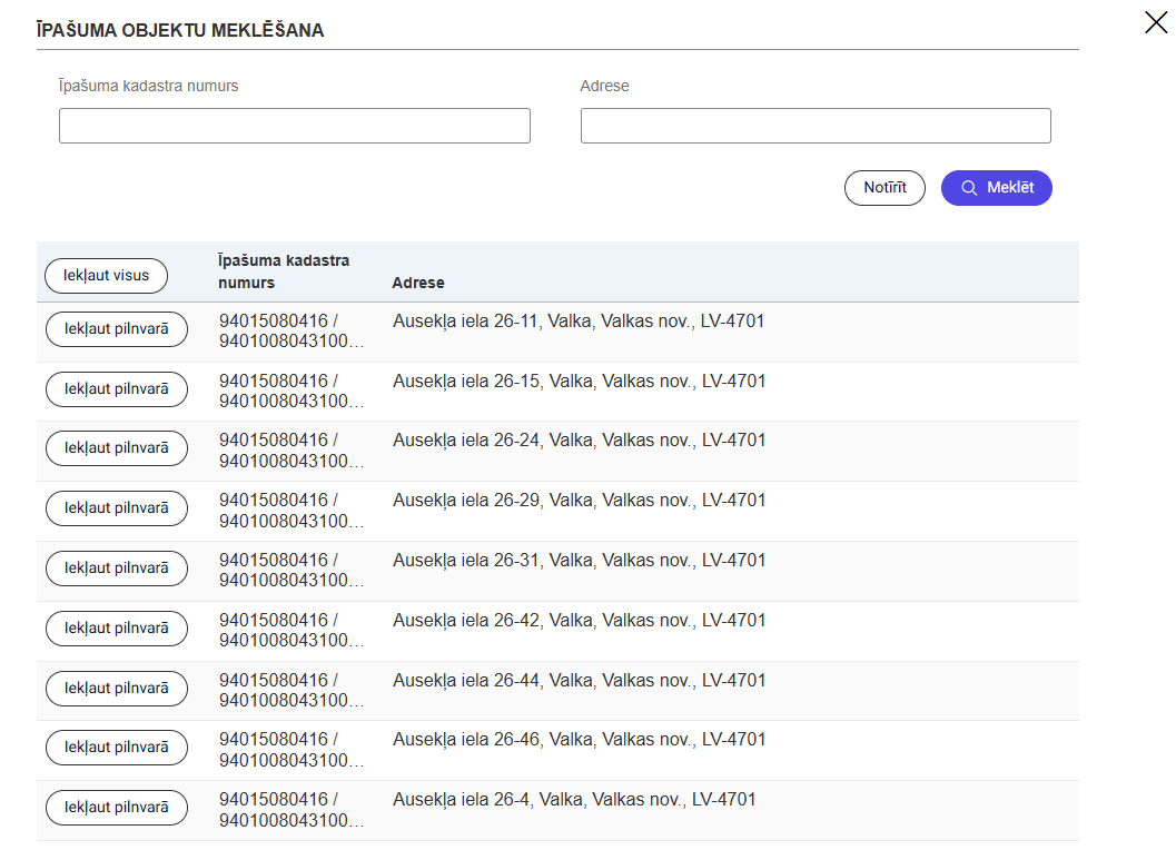 Attēls. Meklēt un pievienot pilnvarai objektus.