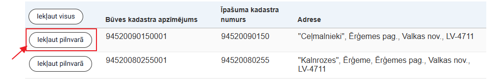 Attēls. Iekļaut pilnvarā vienu objektu.