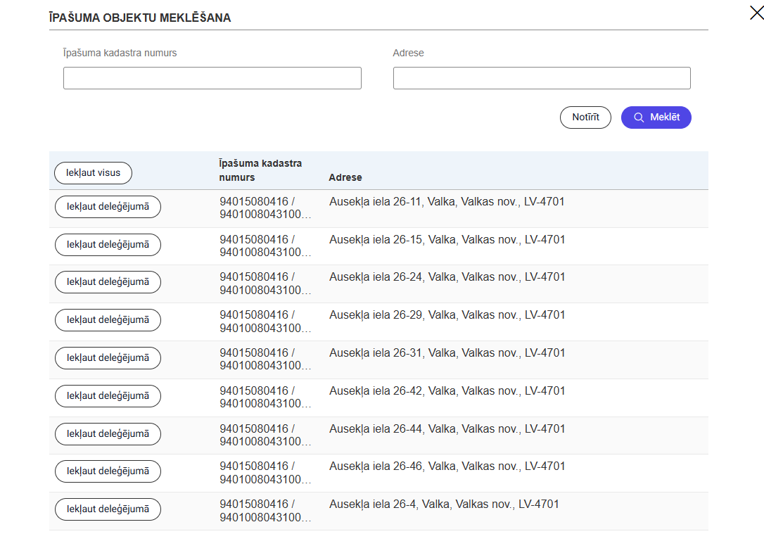 Attēls. Īpašuma objektu meklēšana.