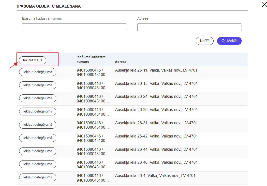 Attēls. Iekļaut deleģējumā visus lapā redzamos objektus