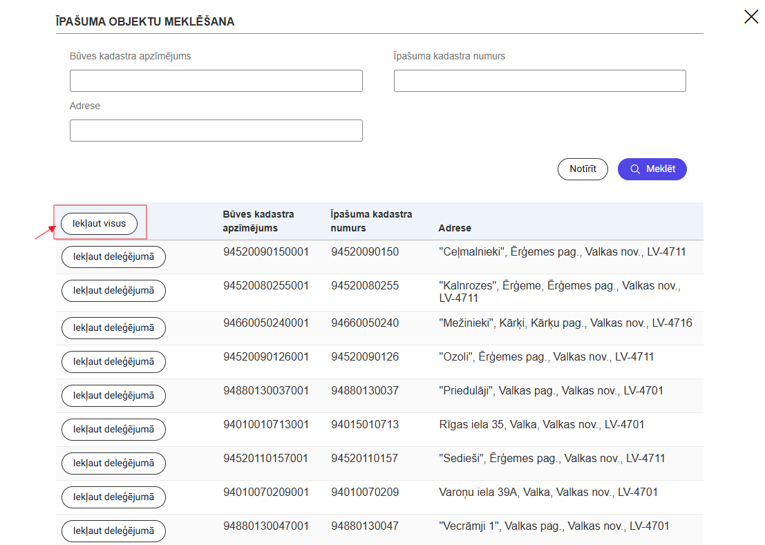 Attēls. Iekļaut deleģējumā visus lapā redzamos objektus.