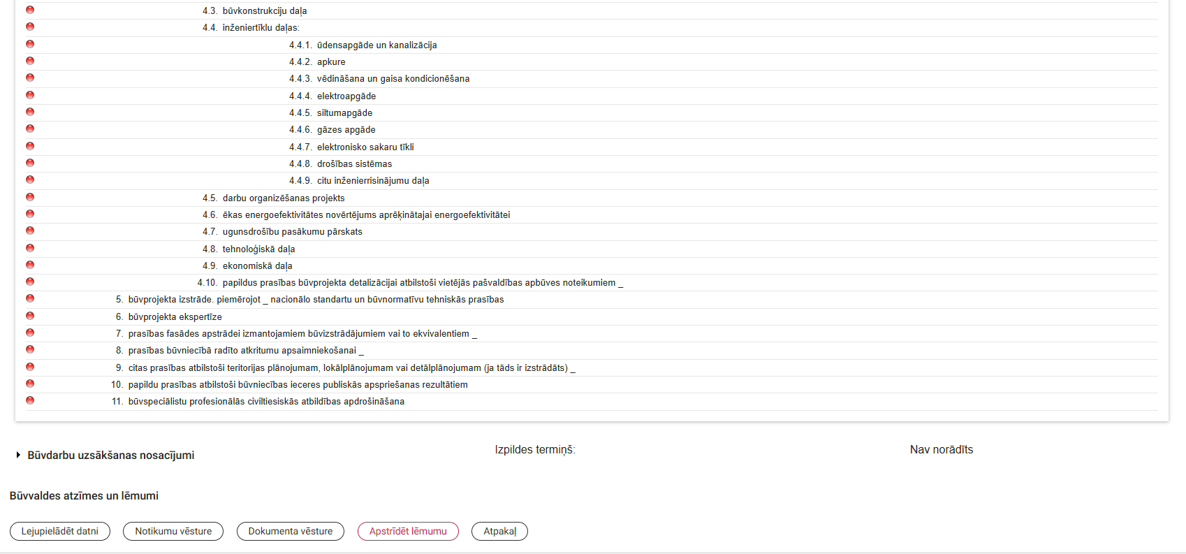Attēls. Būvatļauja - projektēšanas nosacījumu sadaļas skatīšana.
