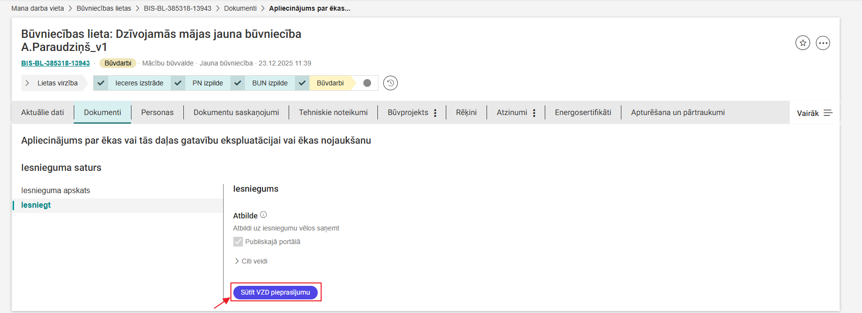Attēls. Sūtīt VZD pieprasījumu.