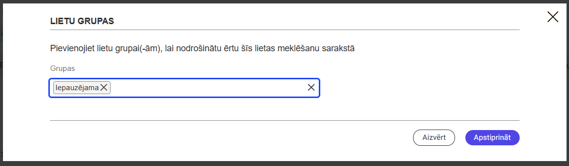 Attēls. Grupas nosaukuma piešķiršana lietai.