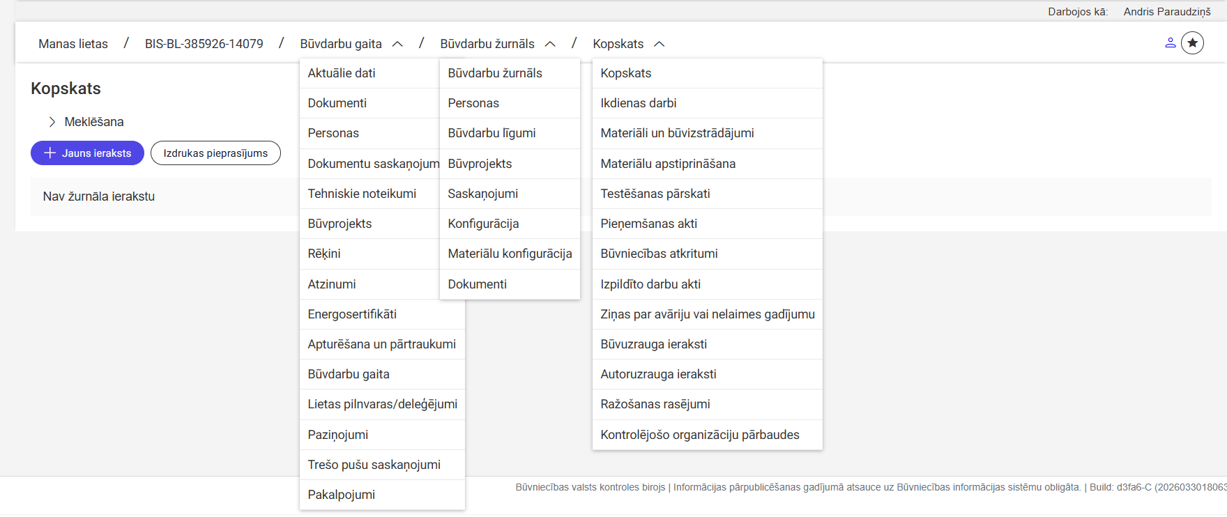 Attēls. Būvniecības lietas saīsinātais skats