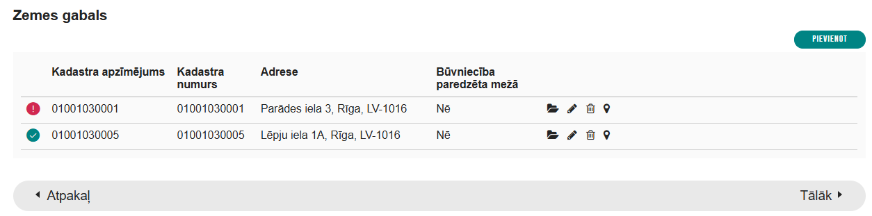Attēls. Soļa ”Ziņas par zemi” saraksts