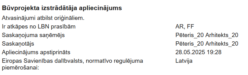 Attēls. Būvprojekta izstrādātāja apliecinājumi.
