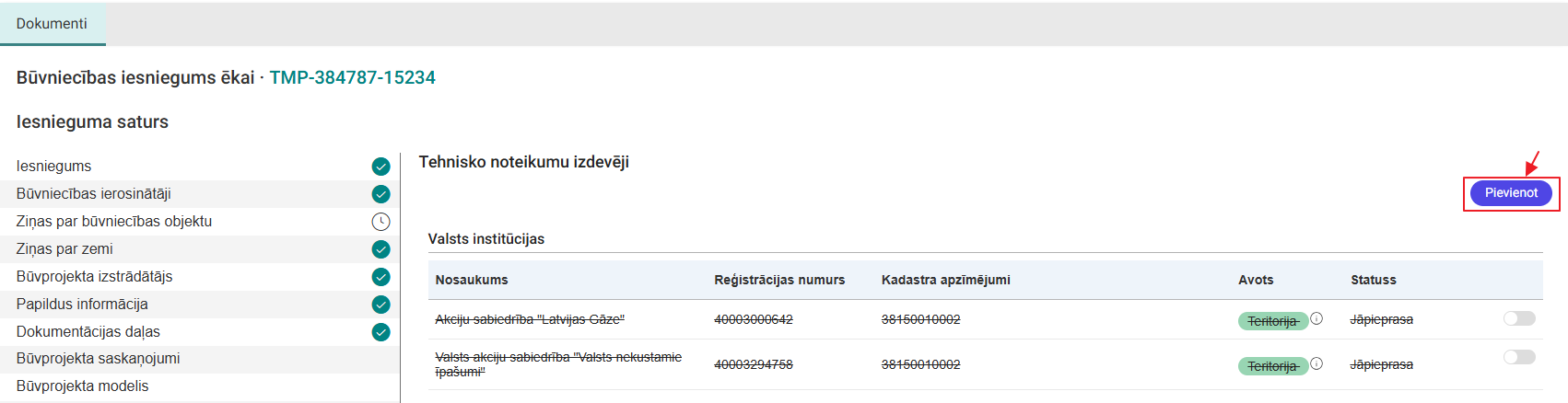 Attēls. Pievienot jaunu tehnisko noteikumu izdevēju.