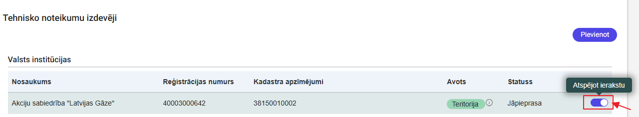 Attēls. Atspējot ierakstu.