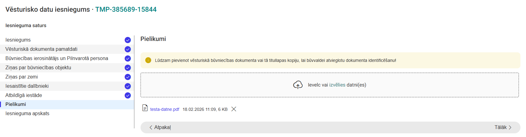 Attēls. Iesnieguma solis %22Pielikumi%22.