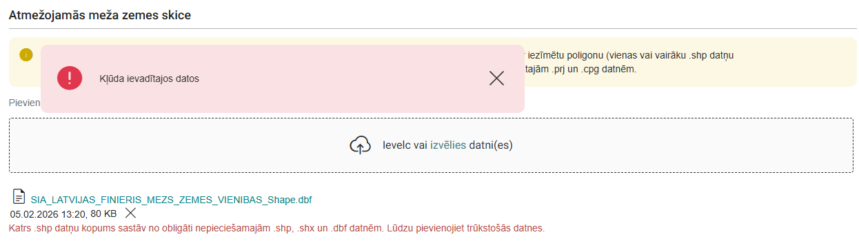 Attēls. Kļūdas paziņojums par trūkstošo formātu datnēm atmežošanai.
