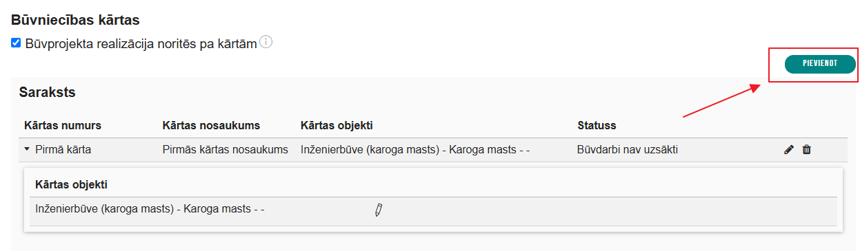 Attēls. Būvniecības kārtu saraksts.
