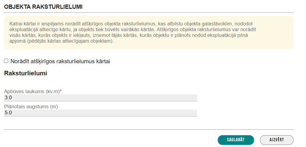 Attēls. Kārtas objekta raksturlielumu apskate/rediģēšana.