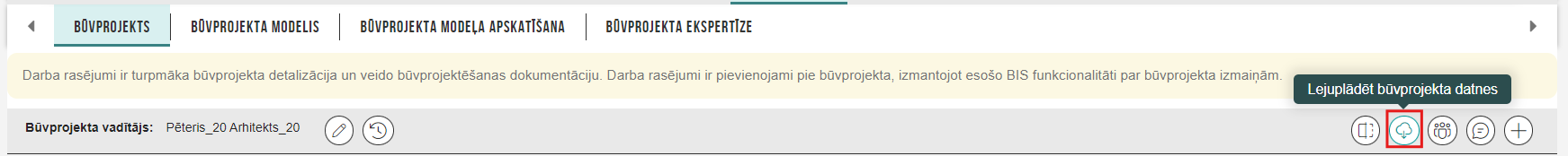 Attēls. Ikona %22Lejupielādēt būvprojekta datnes%22.