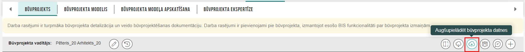 Attēls. Ikona %22Augšupielādēt būvprojekta datnes%22.