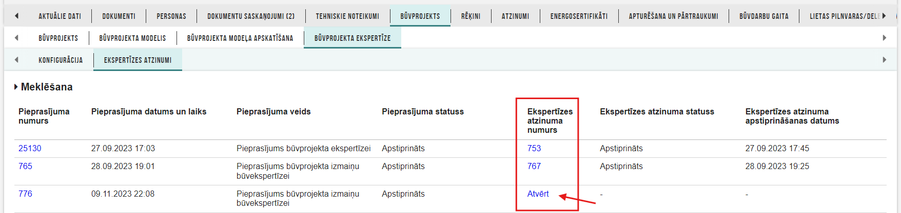 Būvprojekta izmaiņu būvekspertīzes atzinumu atvēršana sagatavošanai.