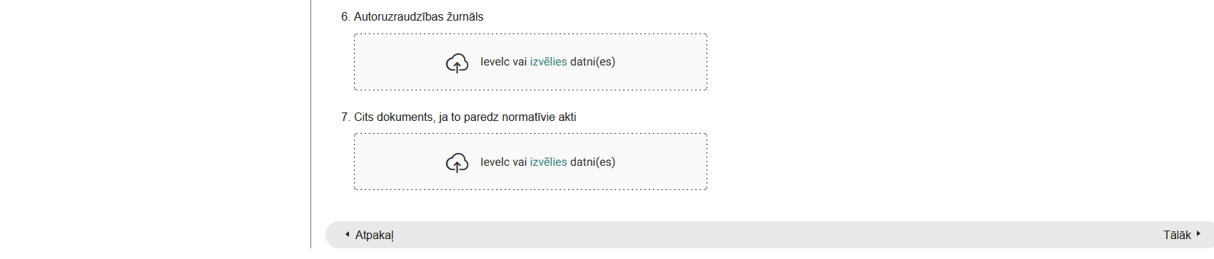 Attēls. Būvdarbu uzsākšanas nosacījumu izpildes iesniegums - solis %22Iesniegumam pievienojamie dokumenti%22.
