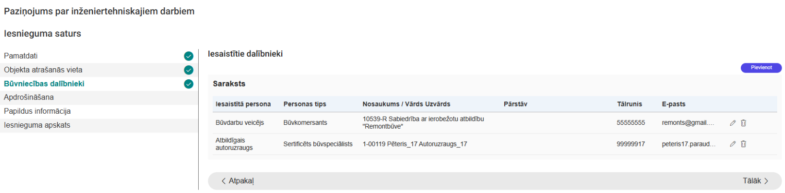 Attēls. Solis %22Būvniecības dalībnieki%22 - norādītā informācija.