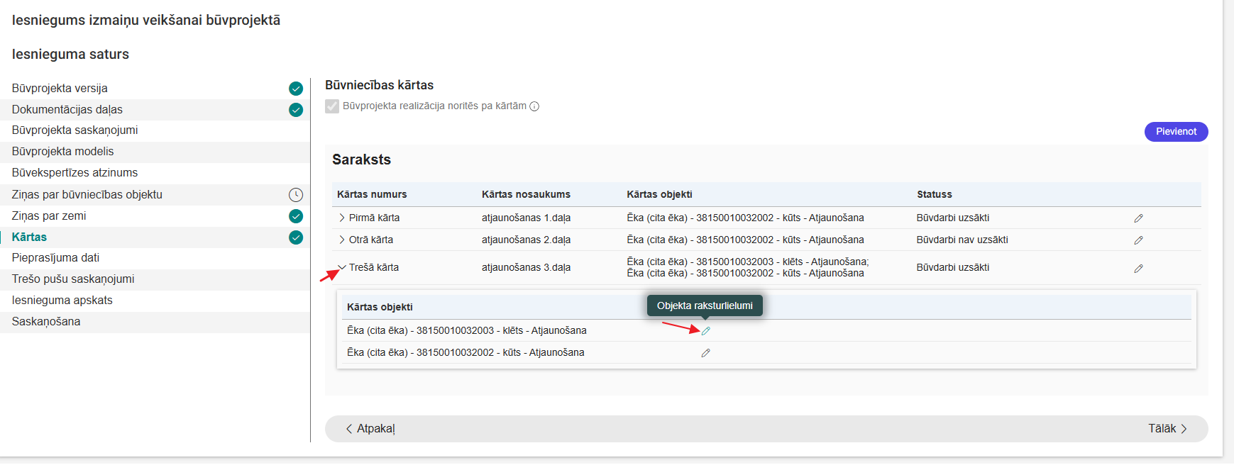 Attēls. Kārtas objekta atšķirīgo raksturlielumu labošanas opcija.