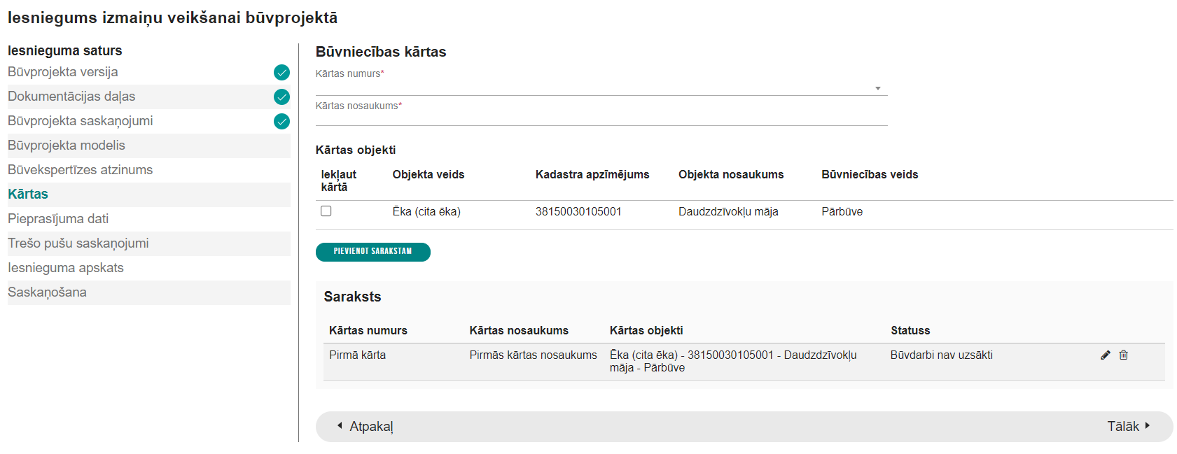 Attēls. Iesnieguma izmaiņu veikšanai būvprojektā solis %22Kārtas%22