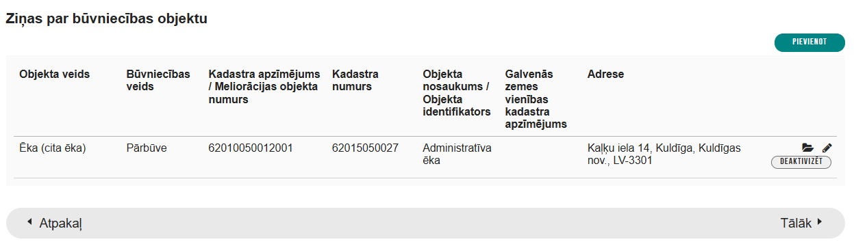 Attēls. Iesnieguma solis %22Ziņas par būvniecības objektu%22.