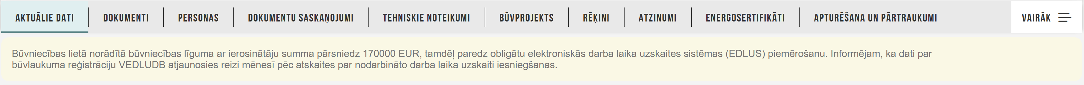 Attēls. Aktuālajos datos brīdinājums par EDLUS.