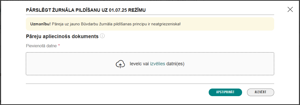 Attēls. Logs %22Pārslēgt žurnāla pildīšanu uz 01.07.25 režīmu%22.