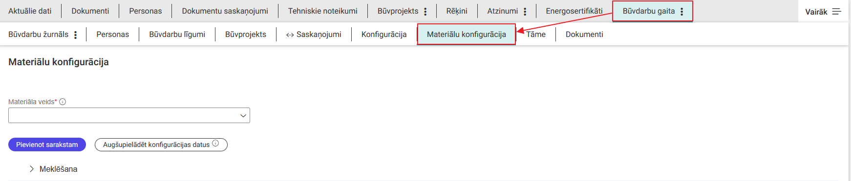 Attēls. Materiālu konfigurācija.