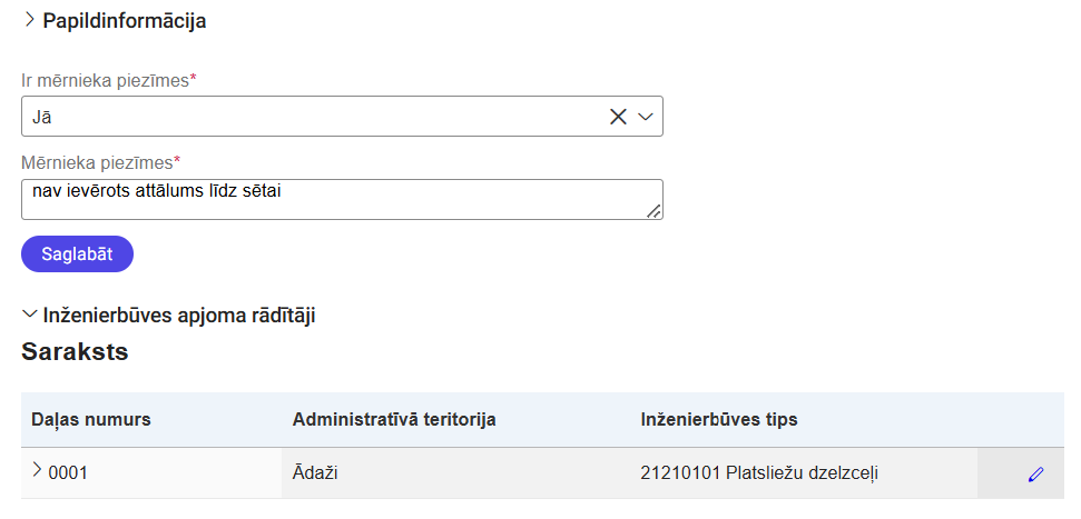 Attēls. Papildinformācija un ēkas apjoma rādītāji.