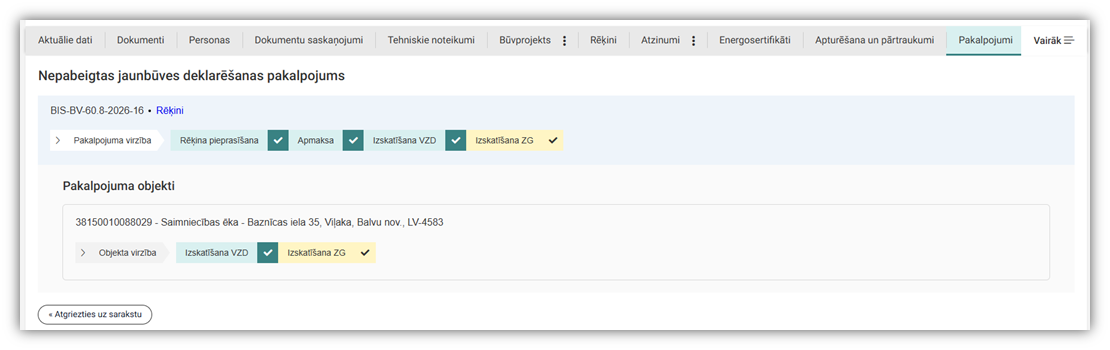 Attēls. Piemērs ar pakalpojuma virzības atrādīšanu.