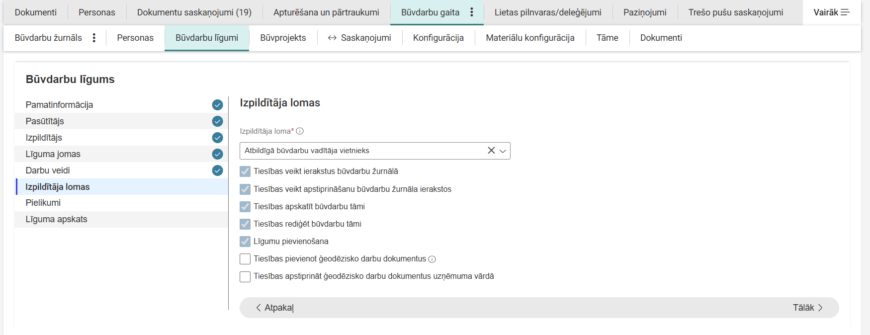 Attēls.Atbildīgā būvdarbu vadītāja vietnieka lomas norādīšana līgumā.