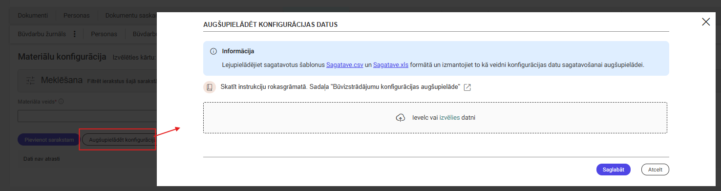 Attēls. Logs “Augšupielādēt konfigurācijas datus.”