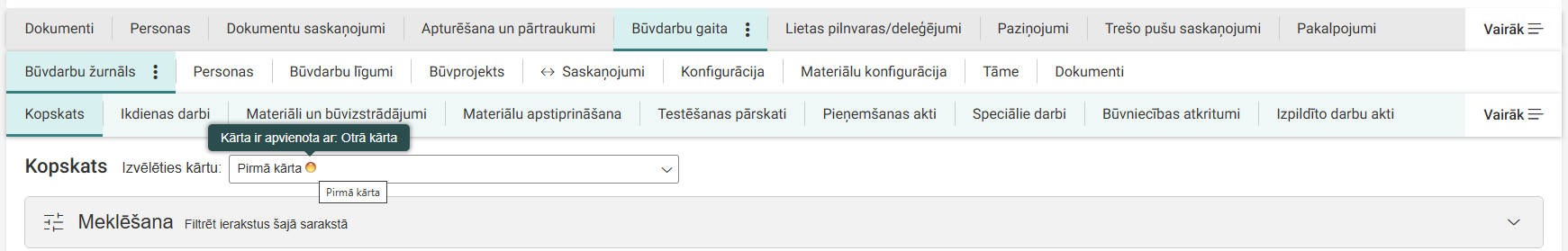 Attēls. Apvienotās kārtas atrādīšana būvdarbu žurnālā.