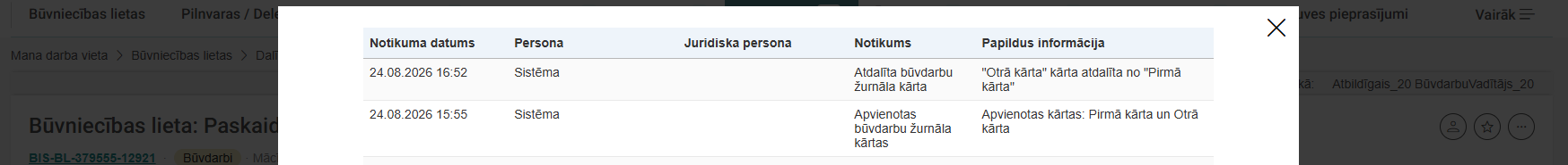 Attēls. Vēstures ieraksts par kārtas atdalīšanu.