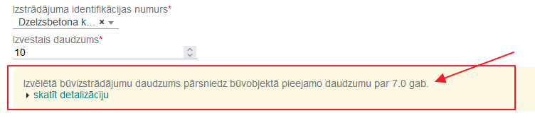 Attēls. Sistēmas brīdinājums par apjoma pārsniegšanu.