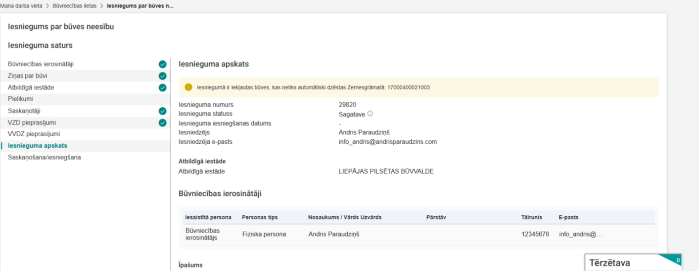 Attēls. Solis Iesnieguma apskats - informatīvs paziņojums par būvēm, kas netiks automātiski dzēstas Zemesgrāmatā.