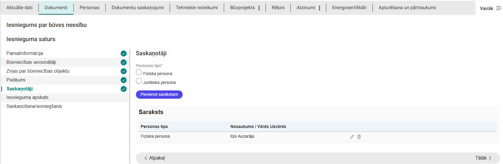Attēls. Iesniegums par būves neesību solis %22Saskaņošana/iesniegšana%22.
