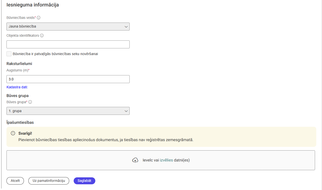 Attēls. Labiekārtojuma būves datu labošanas iespējas.
