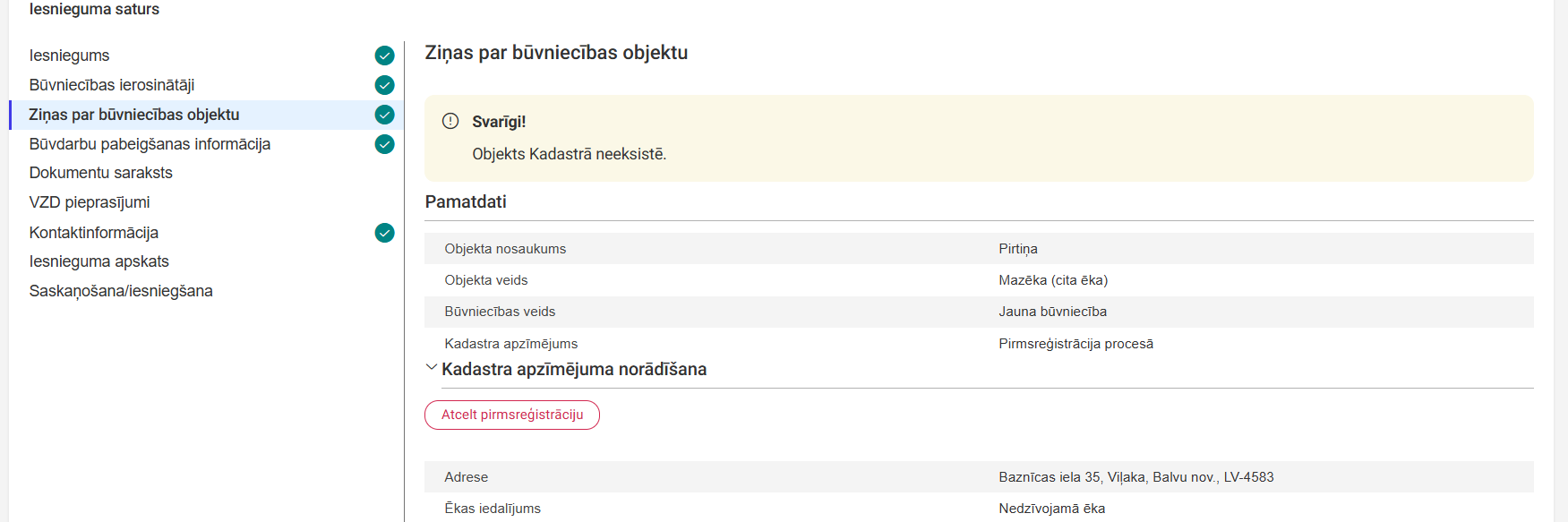 Attēls. Poga “Atcelt pirmsreģistrāciju”.