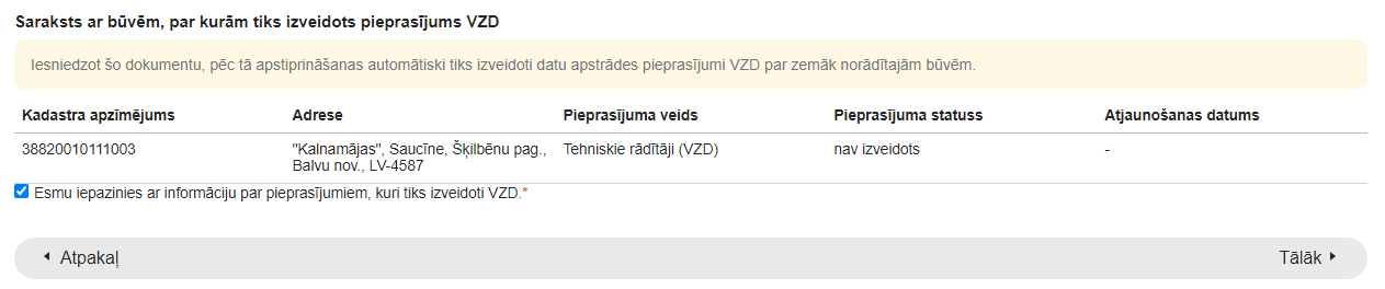 Attēls. Apliecinājumā VZD pieprasījumu atrādīšana