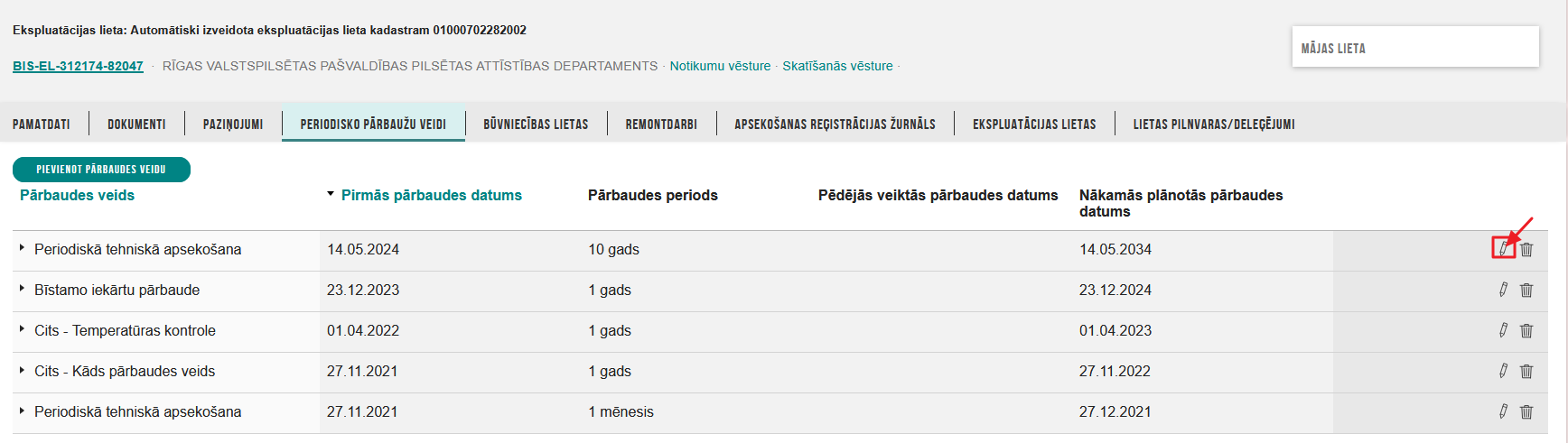 Attēls. Labot periodiskās pārbaudes veida ierakstu.