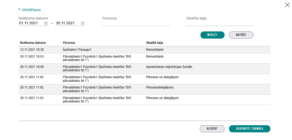 Attēls. Atlasīt ekspluatācijas lietu skatīšanās vēstures ierakstus.