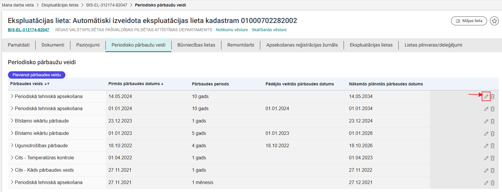 Attēls. Labot periodiskās pārbaudes veida ierakstu.