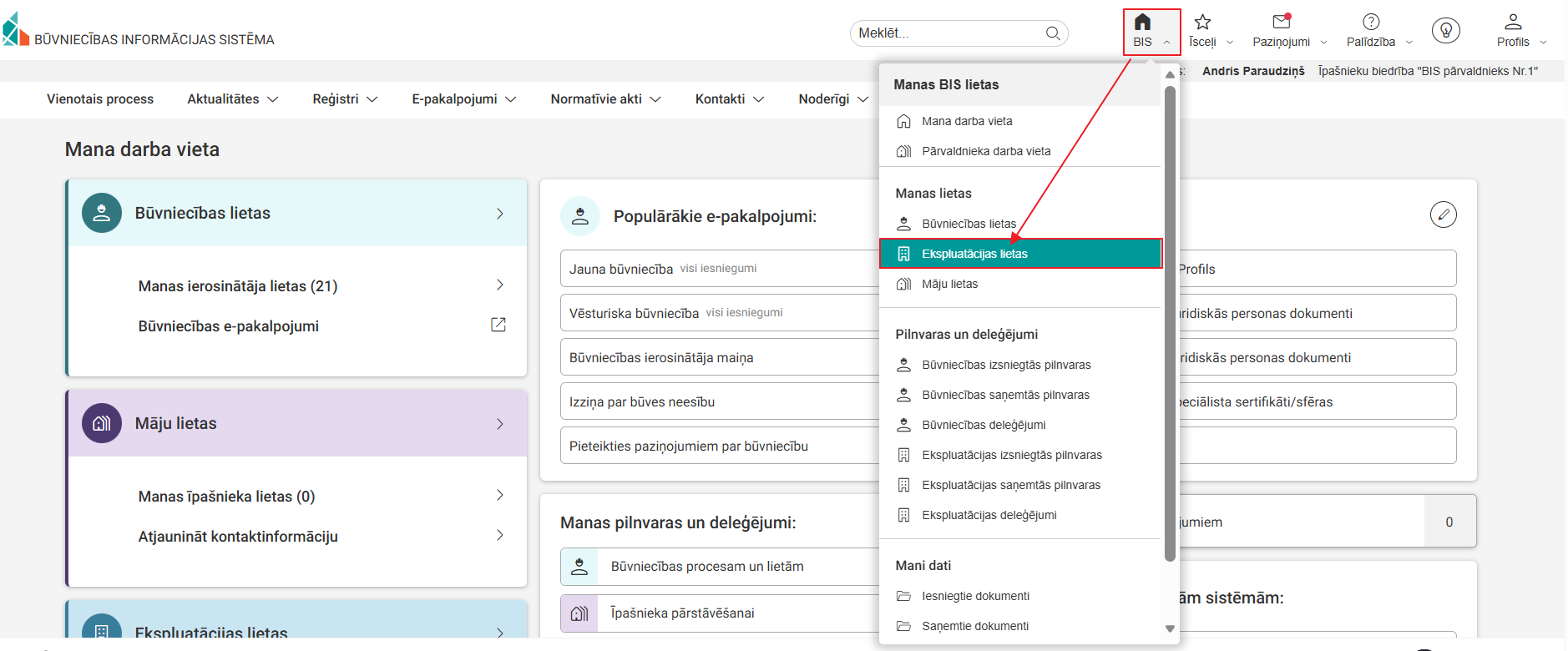 Attēls. Atvērt ekspluatācijas lietu sarakstu.