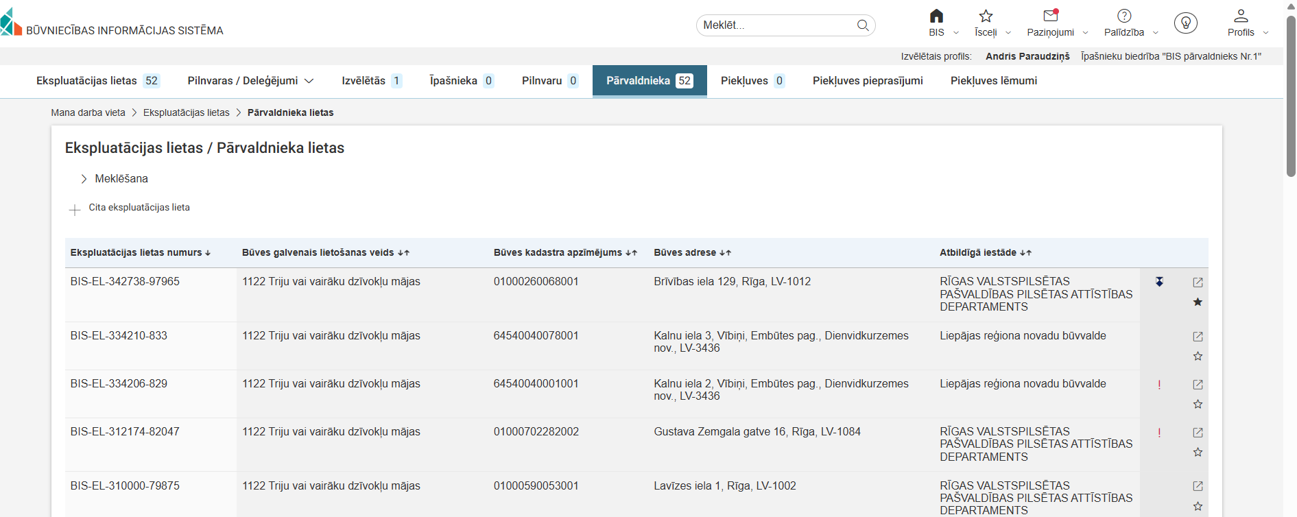 Attēls. Ekspluatācijas lietu saraksts.