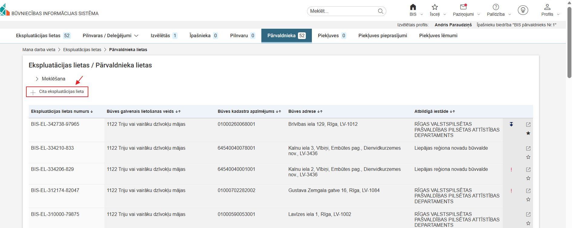Attēls. Ekspluatācijas lietas pievienošana.