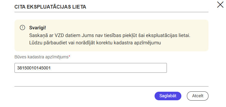 Attēls. Citas Ekspluatācijas lietas pievienošana.