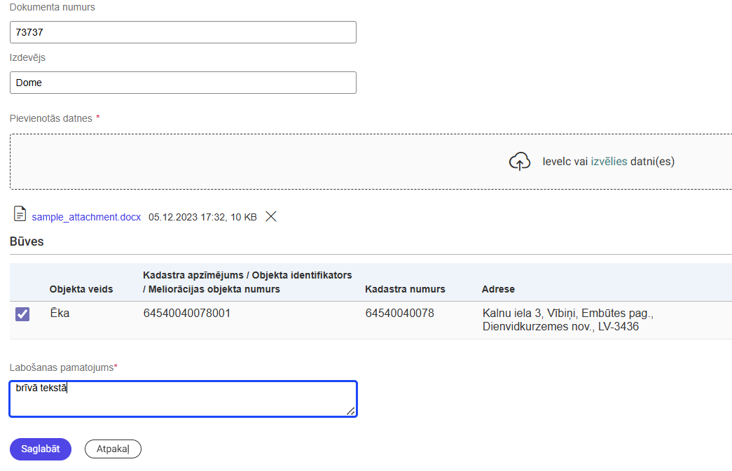 Attēls. Dokumenta labošanas pamatojums.